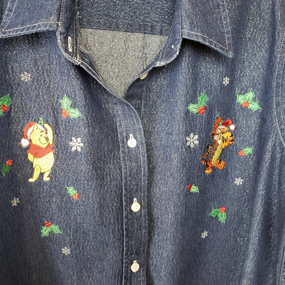 Disney Christmas Tigger Pooh Button Down Shirt L - Picture 4 of 6